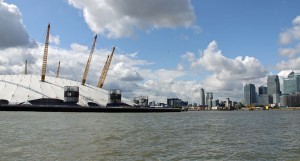 The O2 and Canary Wharf from the Thames